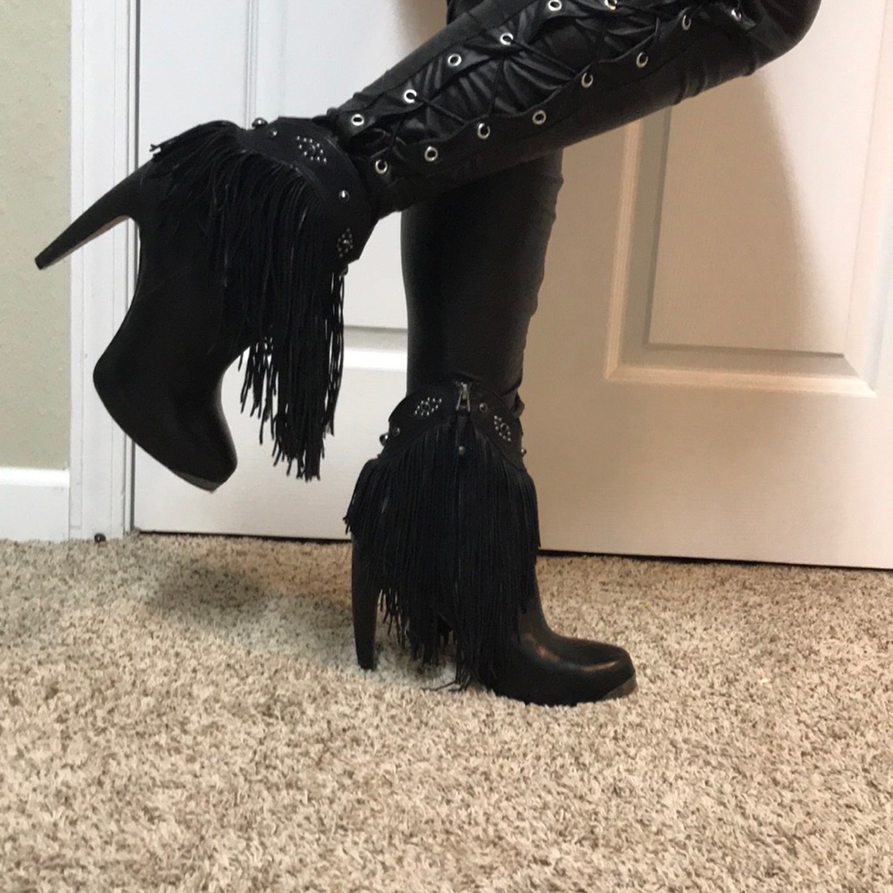 Sam Edelman fringe rare black leather calf boots